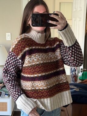 Veronica Beard Cream, Brown & Burgundy Striped Sweater